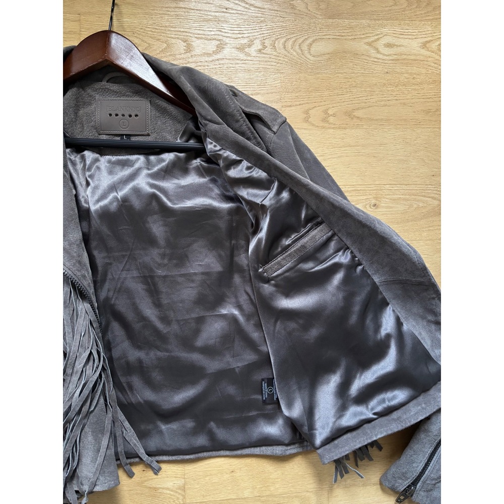 BLANKNYC High Altitude Gray Suede Fringe Moto Cowboy Cowgirl Crop Jacket Large - Picture 12 of 14